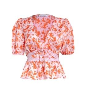 All In Favor Lace Trim Floral Satin Top